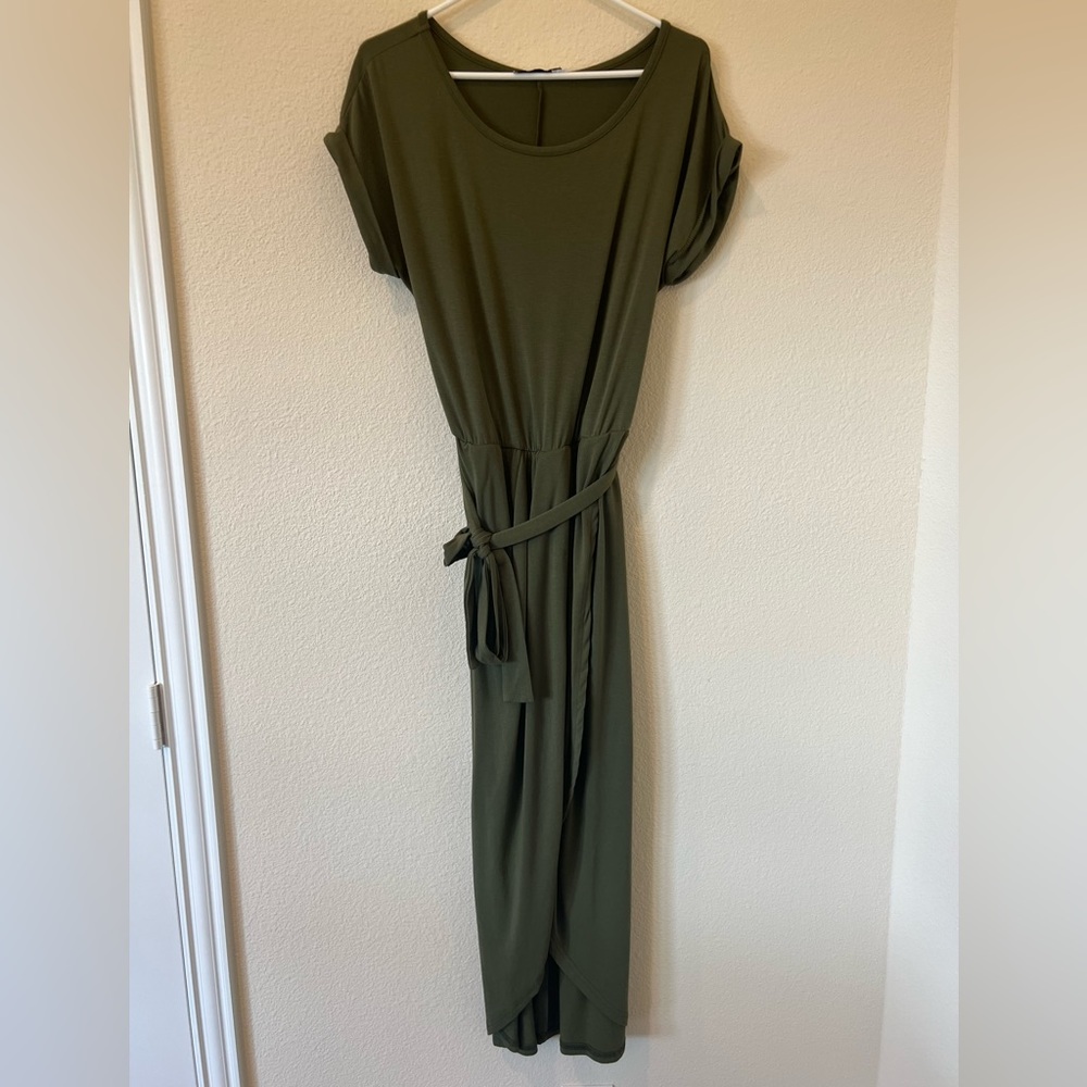 Maxi Yidarton Army Green Dress with Belt - Size L